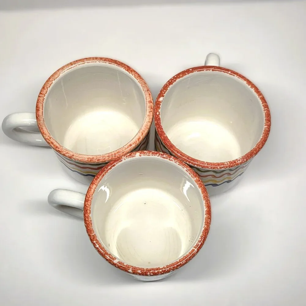 Vintage Crate & Barrel Italy Squiggly Line Mug Lot x3 Set Heavily CRAZED - READ